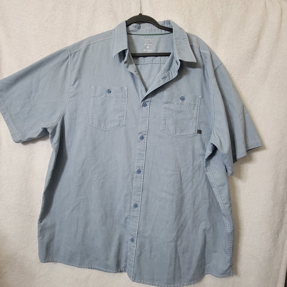 Mountain Hardwear Shirt Mens 2XL Gray Chambray Button Up Short Sleeve Casual‎